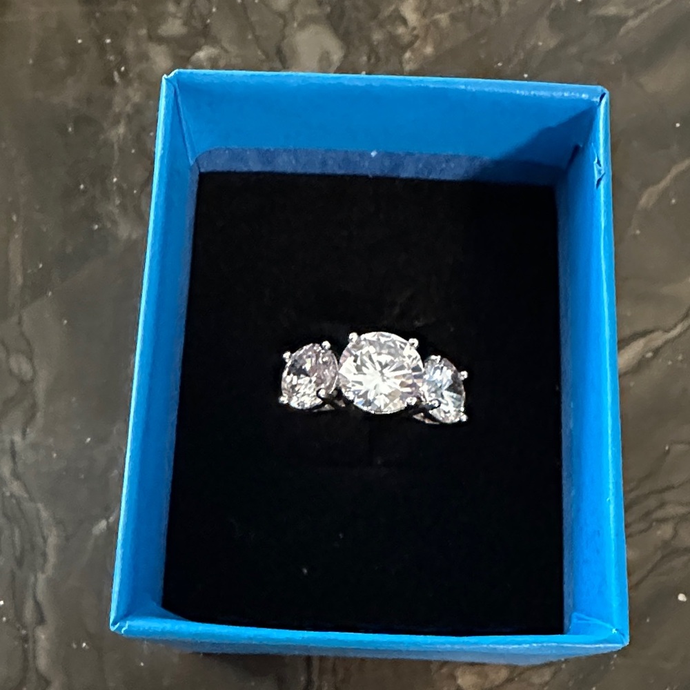 Joan Boyce Sterling Silver Large Anniversary Ring Faux Diamonds New Sz 5